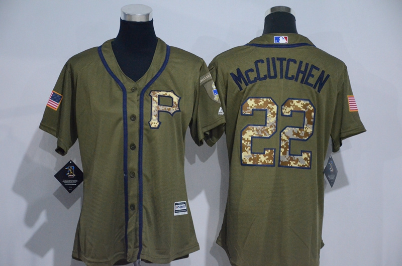 Womens 2017 MLB Pittsburgh Pirates #22 Mccutchen Green Salute to Service Stitched Baseball Jersey->women mlb jersey->Women Jersey